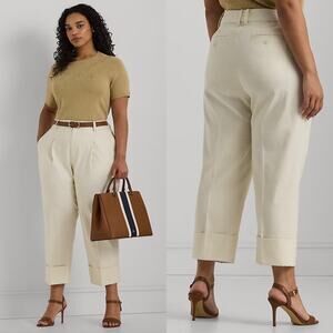 Ralph Lauren Double Faced Stretch Cotton Ankle Pant In Winter Cream Size 18W New